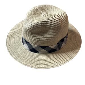 LOFT NWT Woven Tan Black White Neutral Checkered‎ Trim Small Medium Sun Hat New